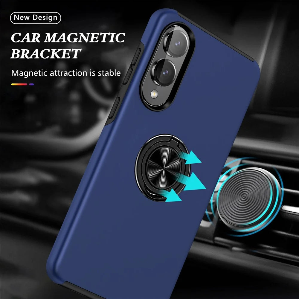 For Samsung Galaxy S25 Edge Case PC + TPU Phone Cover with Rotatable Ring Holder - Blue - 3