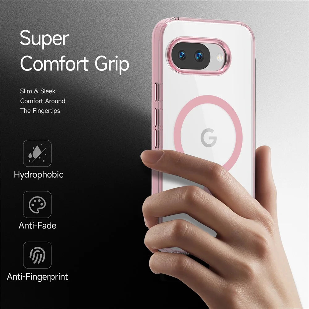 For Google Pixel 9a Magnetic Case TPU+PC Transparent Phone Cover - Pink - 4