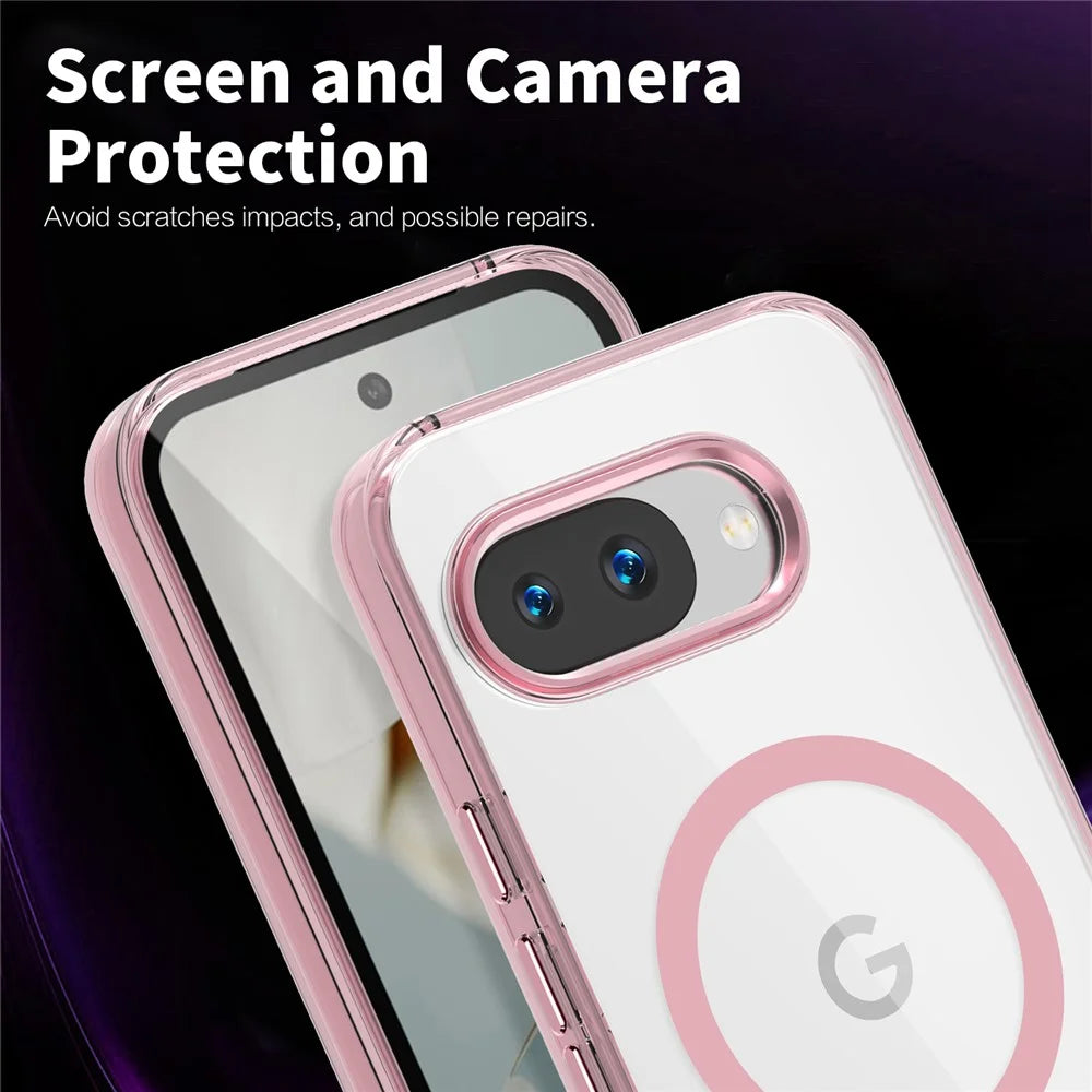 For Google Pixel 9a Magnetic Case TPU+PC Transparent Phone Cover - Pink - 7