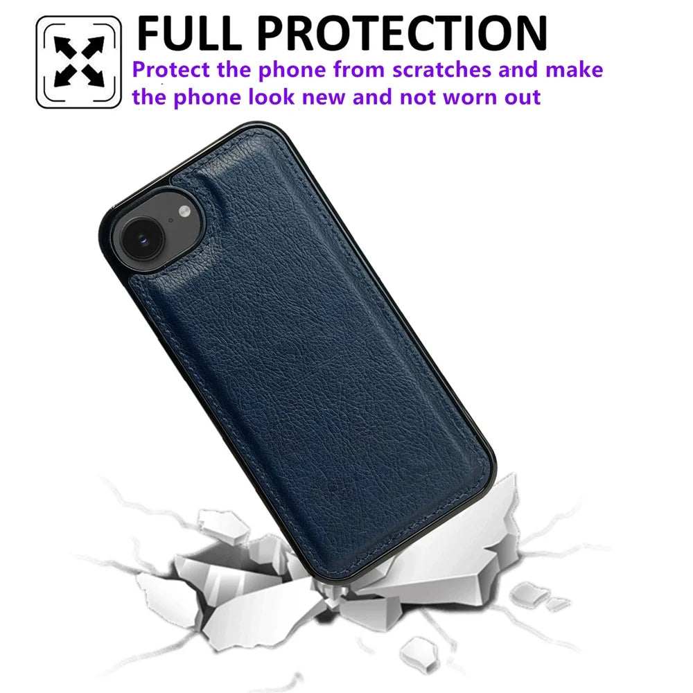 For iPhone 17e / 16e Case Calf Texture PU Leather Anti Fingerprint Back Phone Cover - Blue - 2