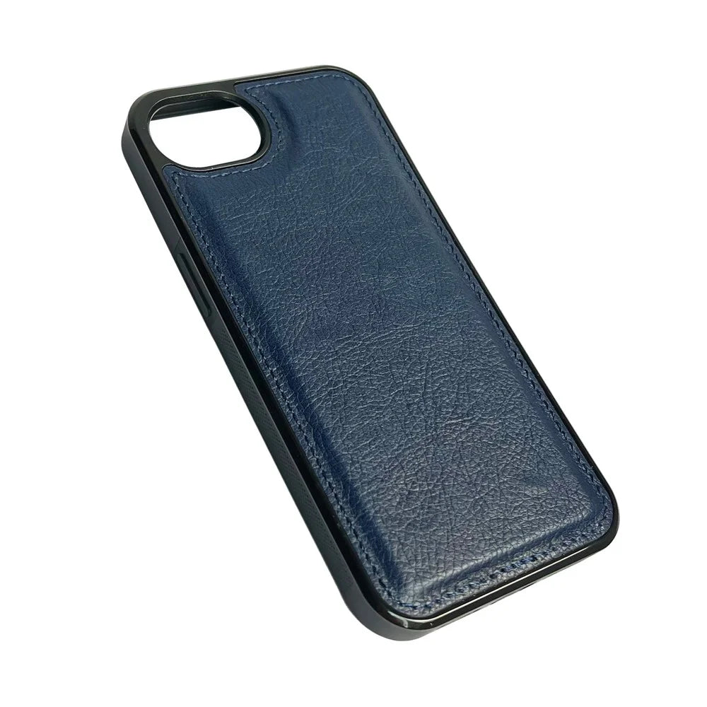 For iPhone 17e / 16e Case Calf Texture PU Leather Anti Fingerprint Back Phone Cover - Blue - 5