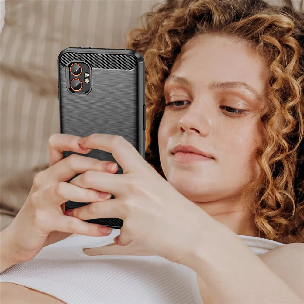 For Samsung Galaxy XCover7 Pro Case Protective Phone Cover Carbon Fiber Texture Brushed - Black - 6