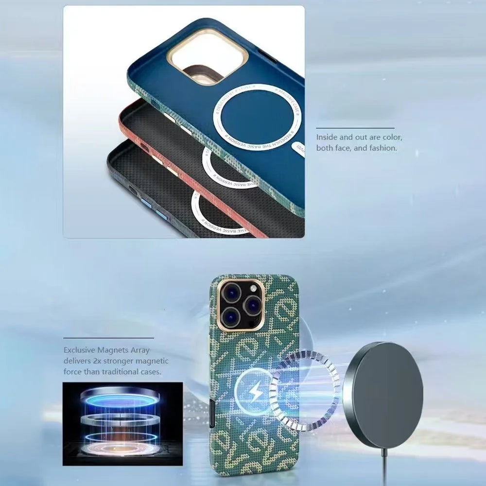 X-LEVEL For iPhone 16 Pro Case Compatible with MagSafe PC + Metal Phone Back Cover Carbon Fiber Texure - Blue - 2