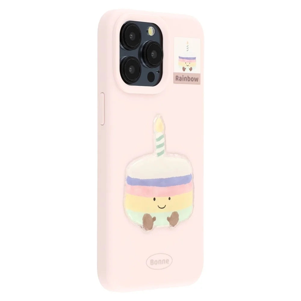 For iPhone 15 Pro Case Pattern Printed 2.0mm TPU Phone Cover with 3D Accessories Decor - Pink + Macaron - 1