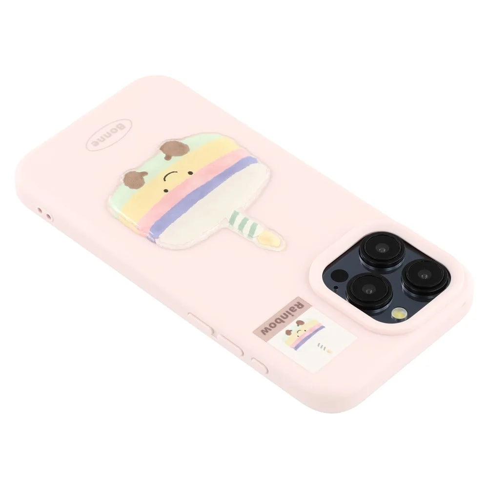 For iPhone 15 Pro Case Pattern Printed 2.0mm TPU Phone Cover with 3D Accessories Decor - Pink + Macaron - 5