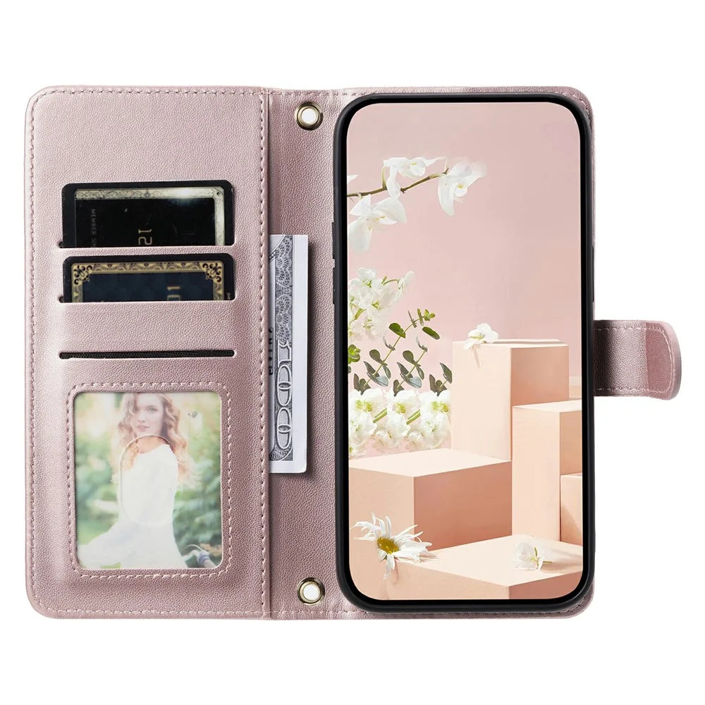 For Samsung Galaxy S25 Edge Wallet Case Rhombus Grid PU Leather Phone Cover - Rose Gold - 2