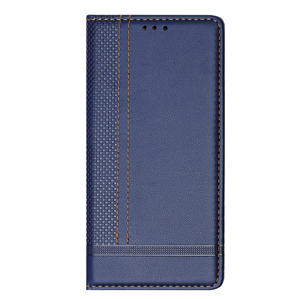 For iPhone 15 Pro Max Case L-Shaped Grid Pattern Leather Stand Phone Cover with Card Slots - Blue - 2