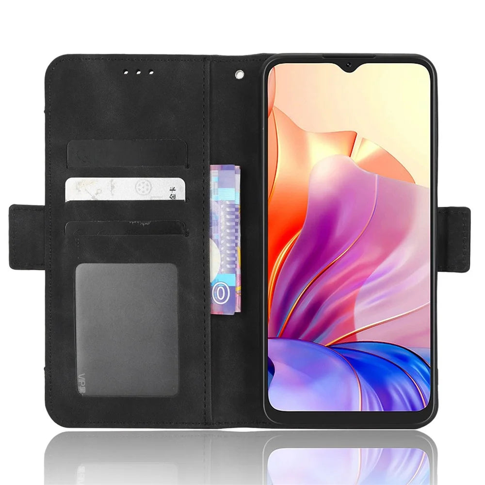 For Blackview Oscal C80 4G PU Leather Flip Folio Case Multiple Card Slots Stand Wallet Double Magnetic Clasp Shockproof Cover - Black - 3