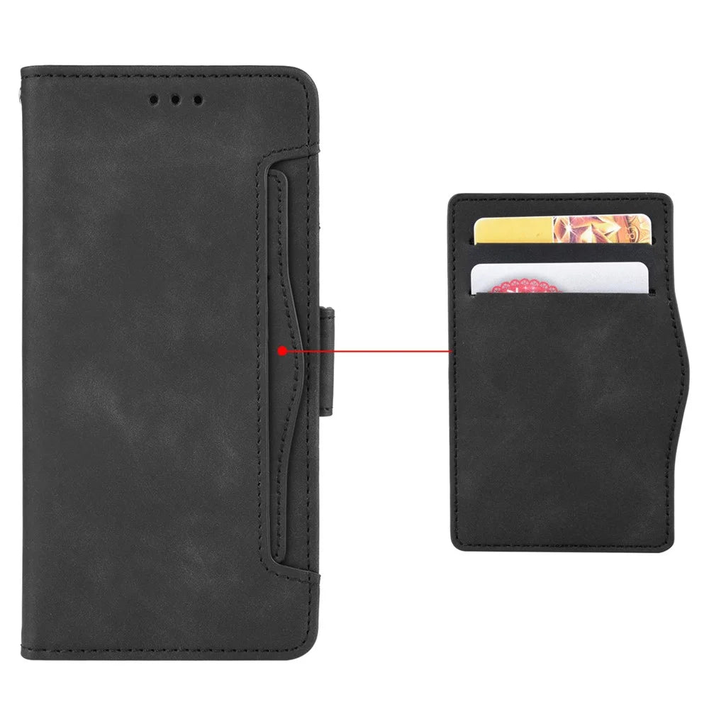 For Blackview Oscal C80 4G PU Leather Flip Folio Case Multiple Card Slots Stand Wallet Double Magnetic Clasp Shockproof Cover - Black - 6