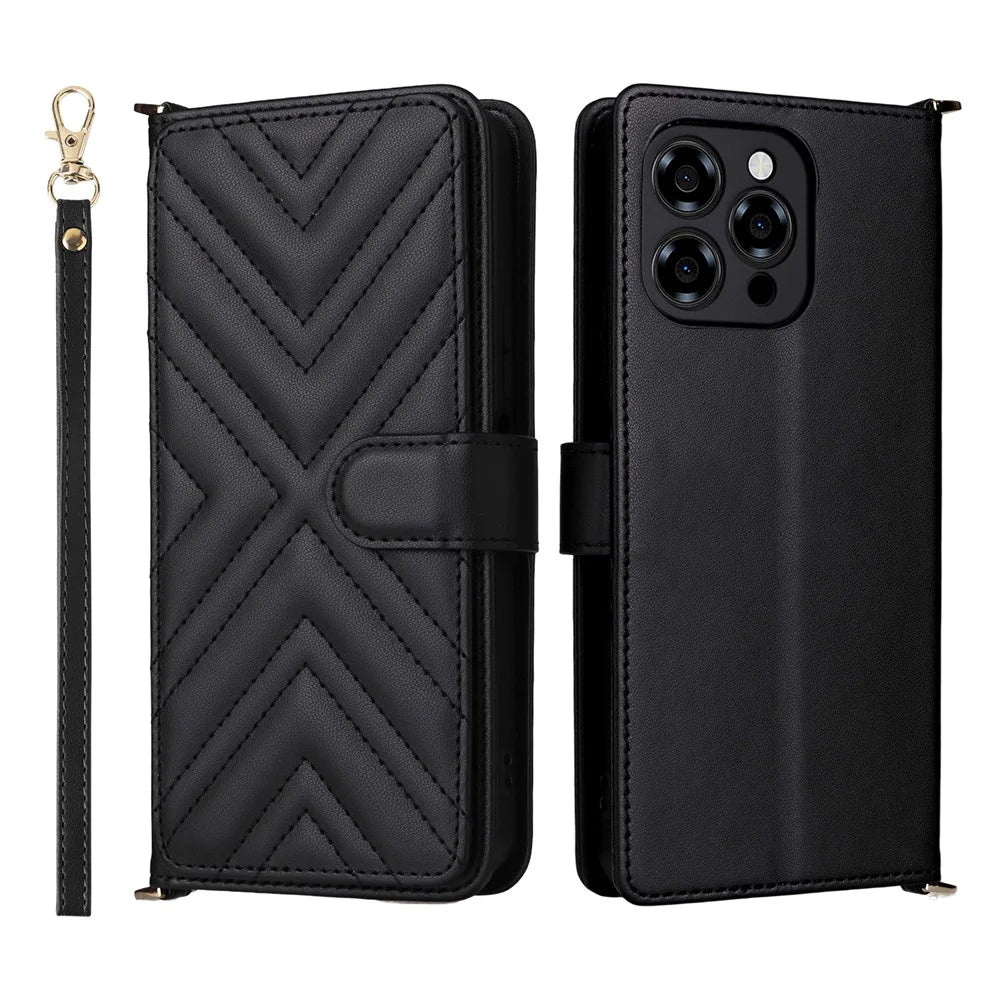For Doogee Note 58 Pro  /  Note 58 Wallet Case with Shoulder  /  Wrist Strap Leather Phone Cover Stand - Black - 7