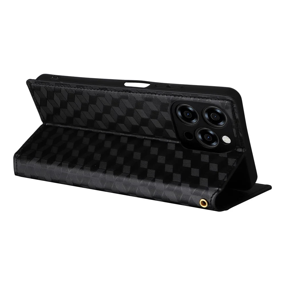 For Doogee Note 58 Pro  /  Note 58 Case Wallet Rhombus Imprinted Leather Phone Cover - Black - 4