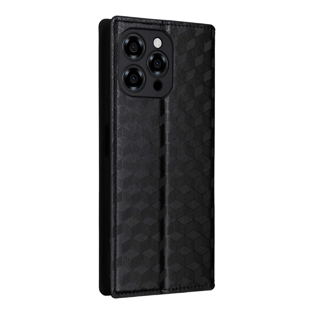 For Doogee Note 58 Pro  /  Note 58 Case Wallet Rhombus Imprinted Leather Phone Cover - Black - 6