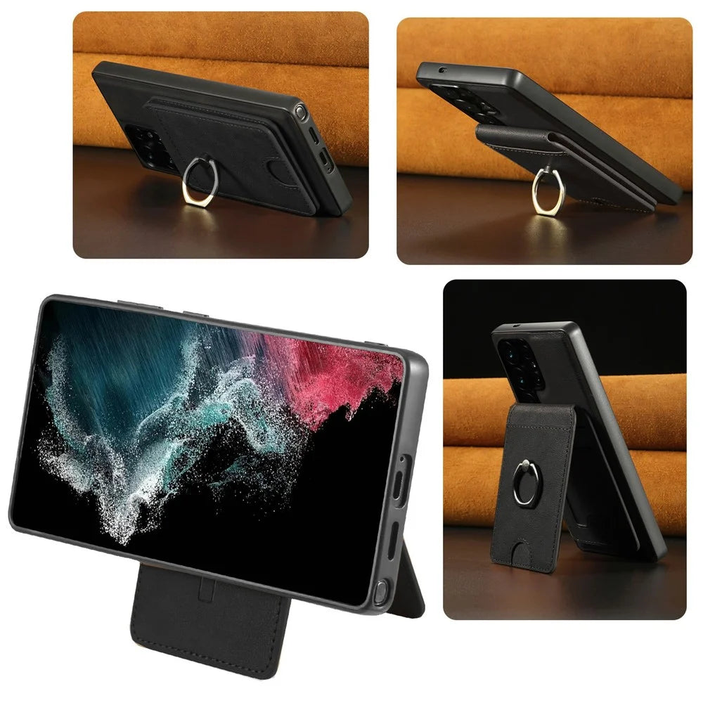 For Samsung Galaxy S25 Ultra Magnetic Case PC + PU Phone Back Cover with Detachable Card Holder - Black - 2