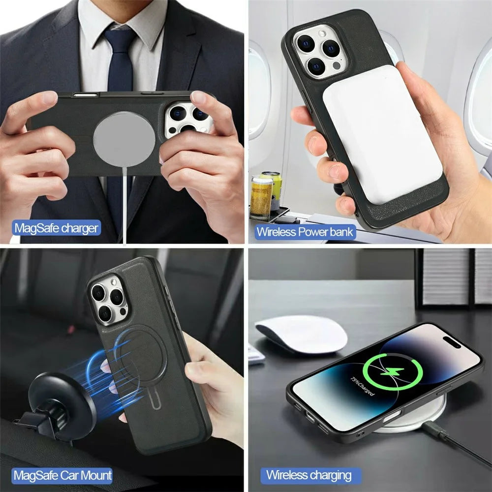 For iPhone 15 Pro Max Magnetic Case PC + PU Phone Back Cover with Detachable Card Holder - Black - 4