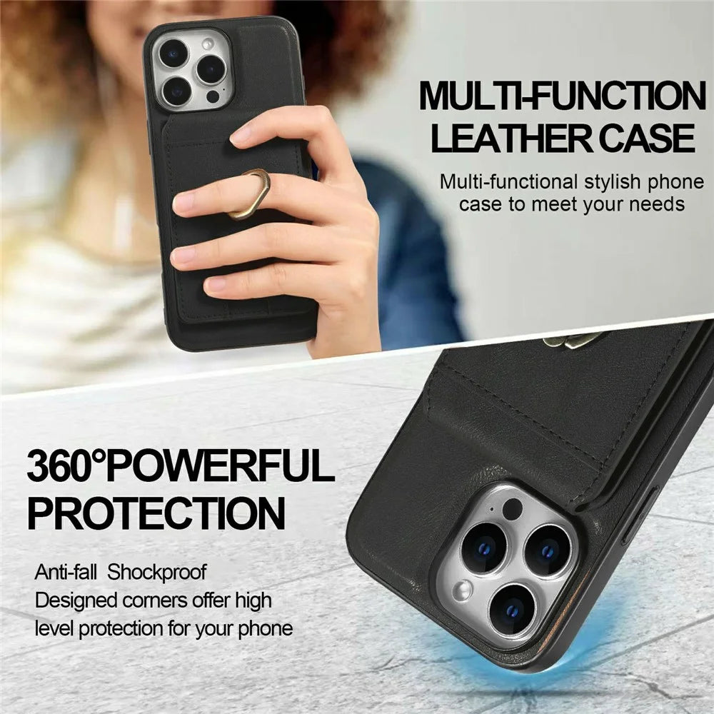 For iPhone 15 Pro Max Magnetic Case PC + PU Phone Back Cover with Detachable Card Holder - Black - 6