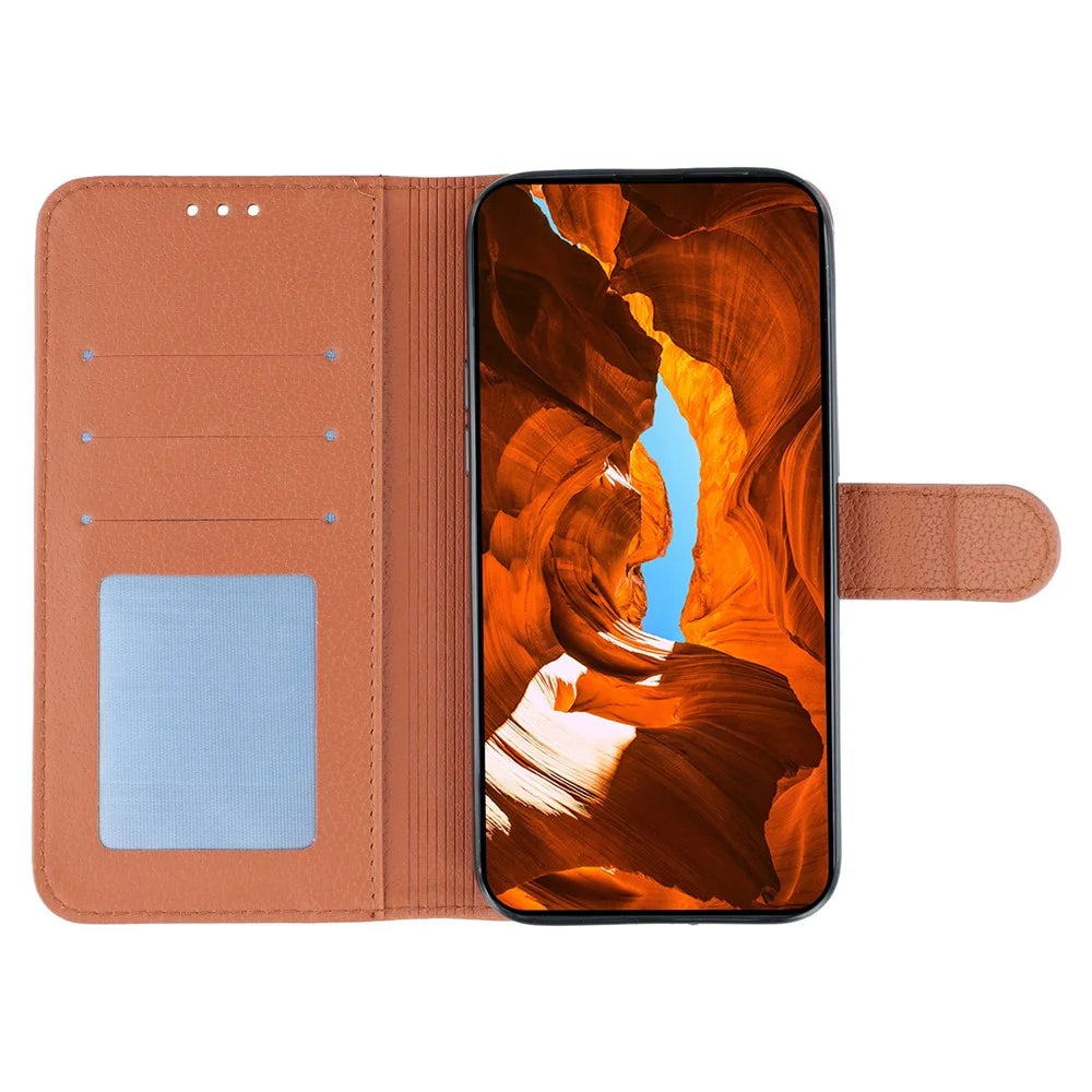 For Samsung Galaxy A15 4G / 5G Case Feather Imprint PU Leather Wallet Phone Cover - Brown - 2