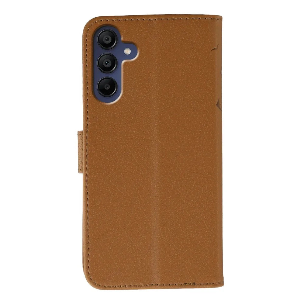 For Samsung Galaxy A15 4G / 5G Case Feather Imprint PU Leather Wallet Phone Cover - Brown - 5