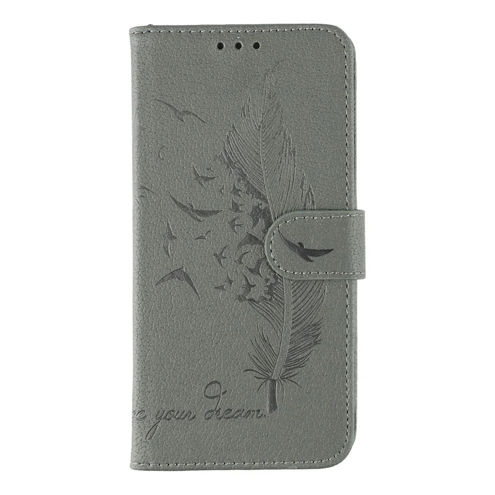 For Samsung Galaxy Xcover7 Case Feather Imprint PU Leather Wallet Phone Cover - Grey - 4