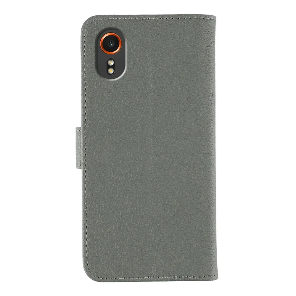 For Samsung Galaxy Xcover7 Case Feather Imprint PU Leather Wallet Phone Cover - Grey - 5