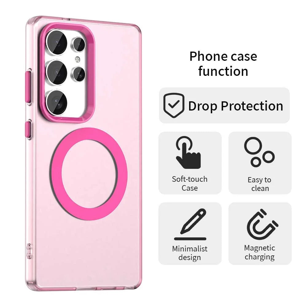 For Samsung Galaxy S25 Ultra Case Magnetic Case Skin Touch Matte Anti Drop TPU + PC Phone Back Cover - Red - 2