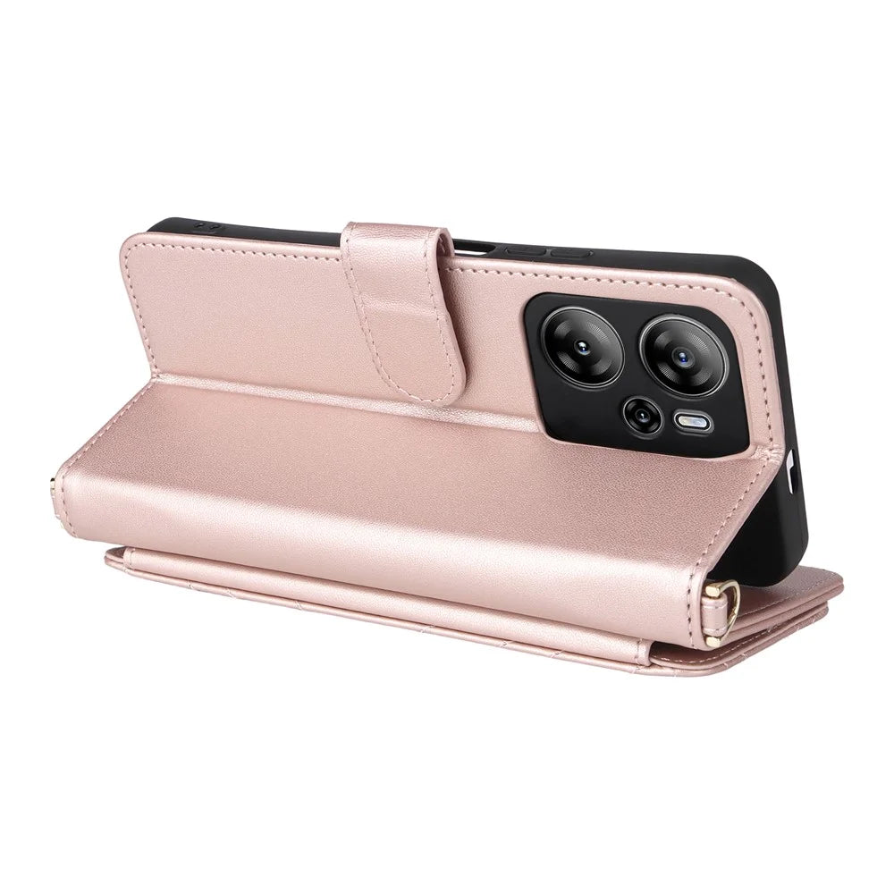 For Blackview Oscal Tiger 13 Wallet Case with Shoulder  /  Wrist Strap Leather Phone Cover Stand - Pink - 4