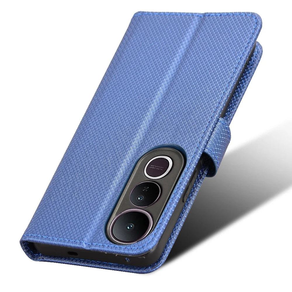 For vivo V50 Lite 5G  /  4G Case PU Leather Diamond Texture Wallet Phone Cover - Blue - 6