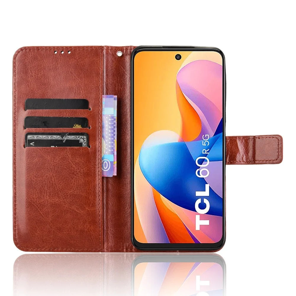 For TCL 60R 5G / TCL 60 5G Case Crazy Horse Texture PU Leather Phone Wallet Cover - Brown - 2