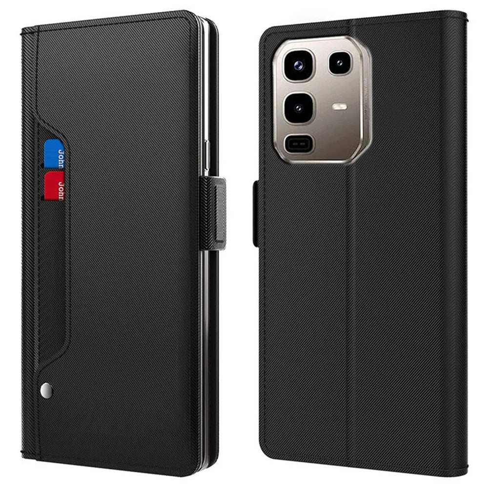 For Infinix Note 50 4G / Note 50 Pro 4G Case Stand PU Leather Phone Cover Card Holder Mirror - Black - 1