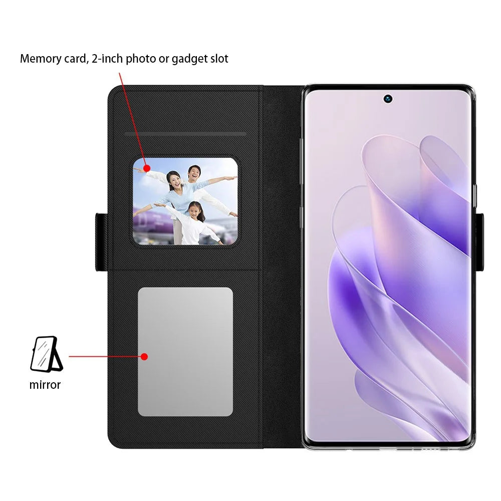 For Infinix Note 50 4G / Note 50 Pro 4G Case Stand PU Leather Phone Cover Card Holder Mirror - Black - 3