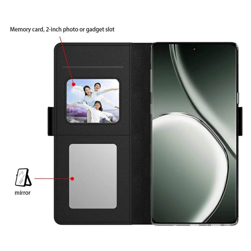 For Realme P3 Ultra 5G Case Stand PU Leather Phone Cover Card Holder Mirror - Black - 2