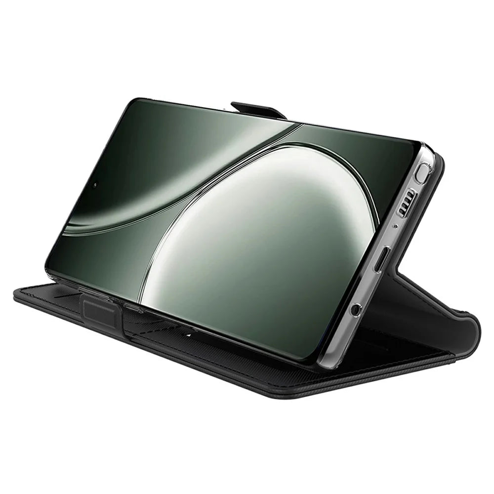 For Realme P3 Ultra 5G Case Stand PU Leather Phone Cover Card Holder Mirror - Black - 3