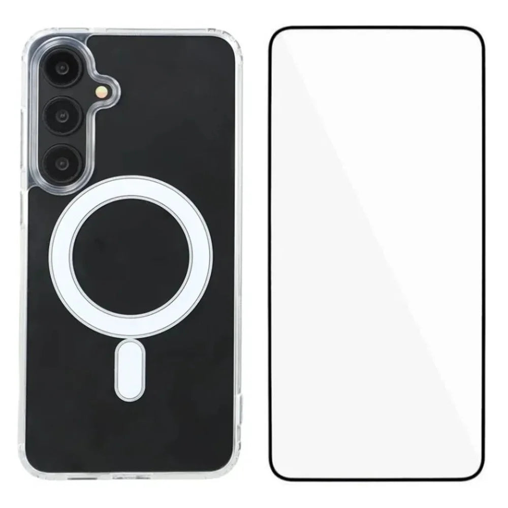 WANLONFENG LM Series For Samsung Galaxy S25 Clear Phone Case Magnetic Case with Screen Film (Big Lens Hole) - 1