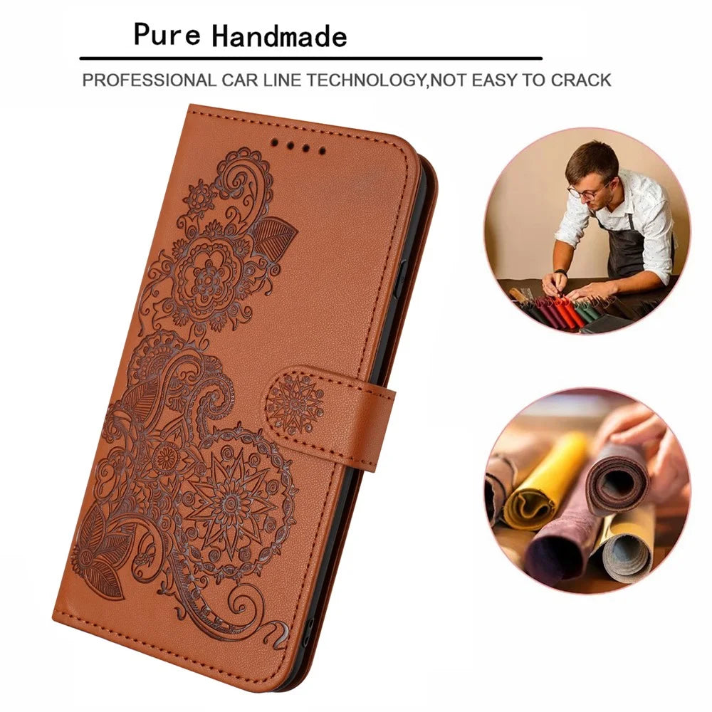 For Samsung Galaxy M16 5G / Galaxy F16 5G Phone Cases Mandala Flower Leather Wallet Mobile Cover with Strap - Coffee - 2