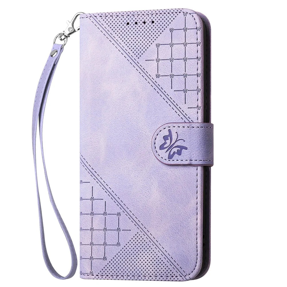 For vivo V50 Lite 4G / vivo V50 Lite 5G Leather Wallet Case Butterfly Flower Imprinted Phone Cover with Strap - Purple - 7