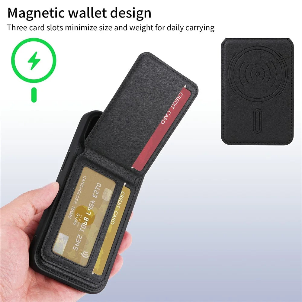For iPhone 15 Magnetic Case BETOPNICE RFID Blocking Leather Phone Back Cover with Detachable Card Bag - Black - 5