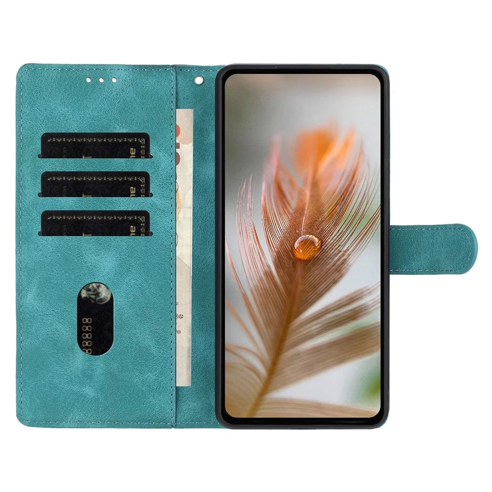 For iPhone 16 Pro Max Case Imprinted Feather PU Leather Wallet Phone Cover with Wrist Strap - Green - 3
