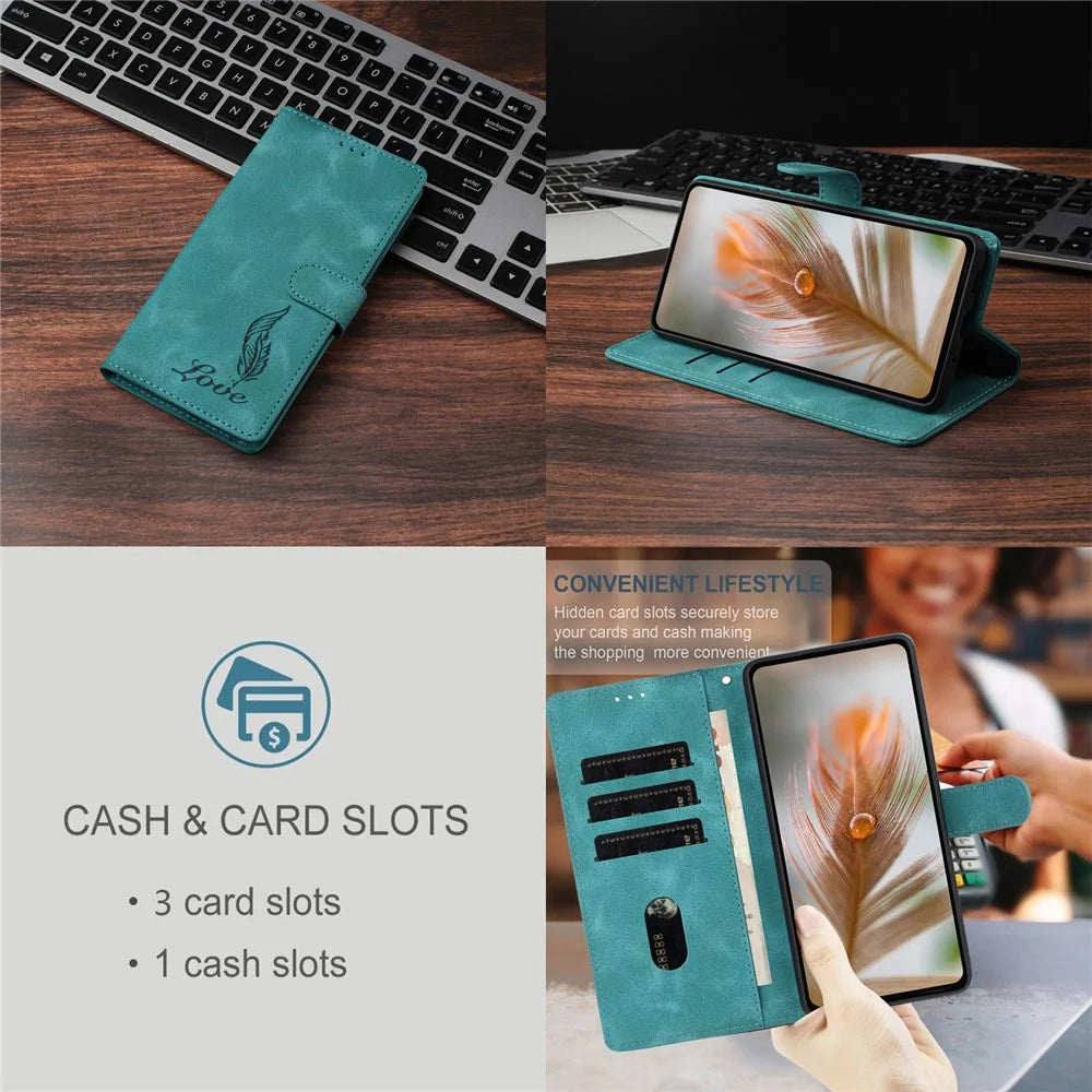 For iPhone 16 Pro Max Case Imprinted Feather PU Leather Wallet Phone Cover with Wrist Strap - Green - 4