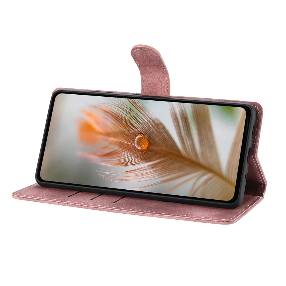 For Samsung Galaxy A18 5G / A18 4G / A17 5G / A17 4G / A26 5G Case Imprinted Feather PU Leather Wallet Phone Cover with Wrist Strap - Pink - 2