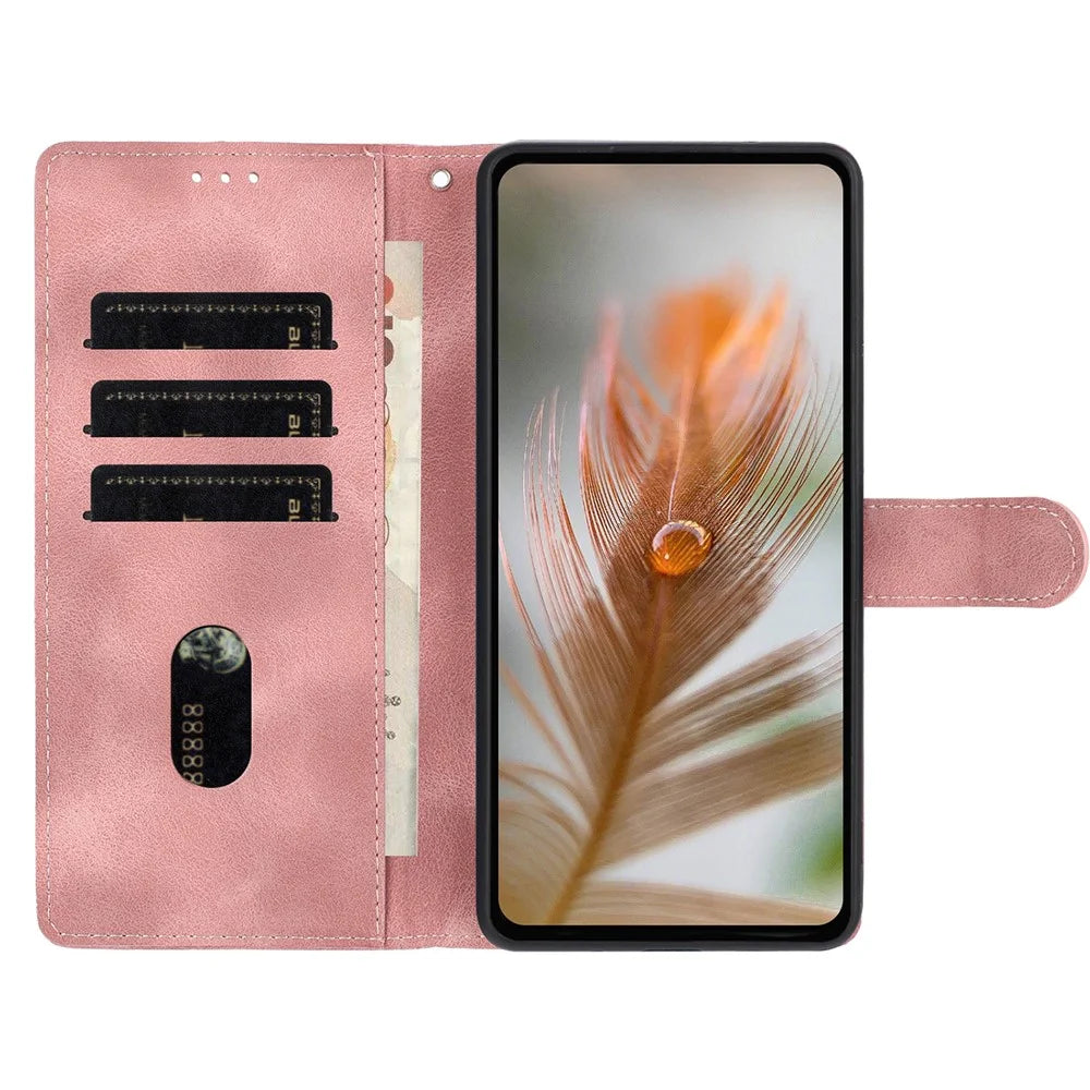For Samsung Galaxy A18 5G / A18 4G / A17 5G / A17 4G / A26 5G Case Imprinted Feather PU Leather Wallet Phone Cover with Wrist Strap - Pink - 3