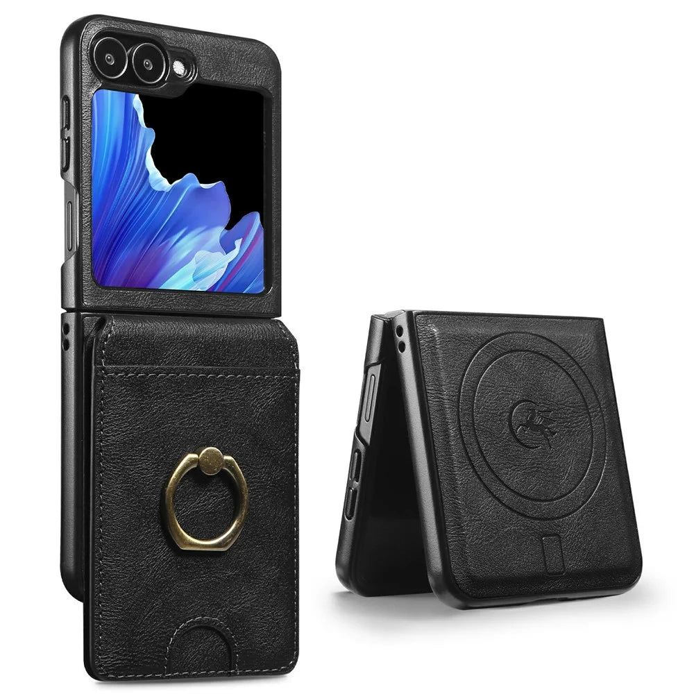 For Samsung Galaxy Z Flip5 5G Magnetic Case PC + PU Phone Back Cover with Detachable Card Holder - Black - 2