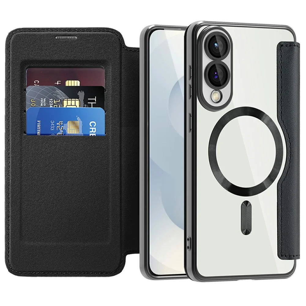 For Samsung Galaxy S25 Edge Magnetic Case Rhombus PU Leather Phone Cover - Black - 2