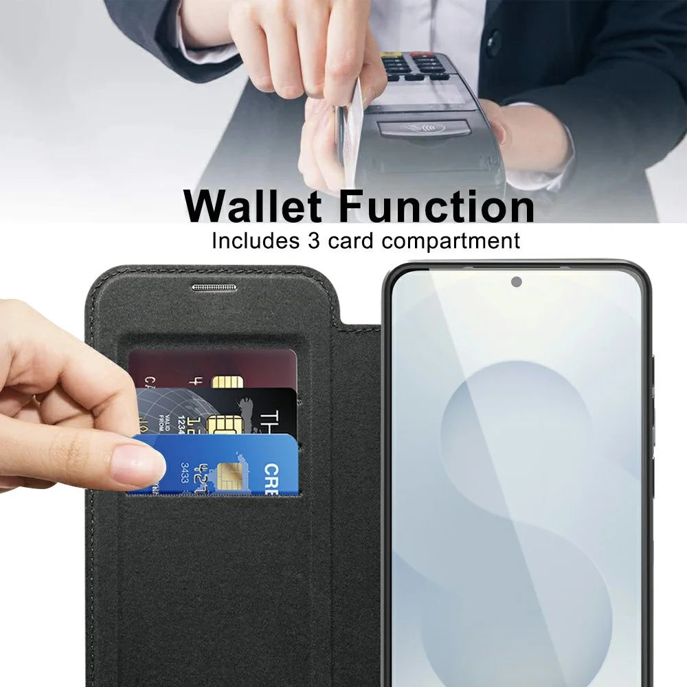 For Samsung Galaxy S25 Edge Magnetic Case Rhombus PU Leather Phone Cover - Black - 3