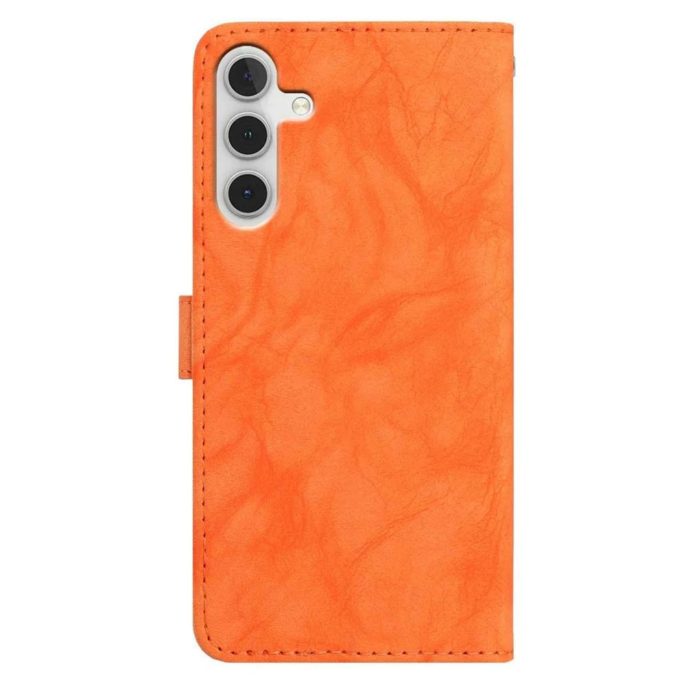 For Samsung Galaxy A55 5G Case Owl Imprinted PU Leather Wallet Phone Cover with Wrist Strap - Orange - 6