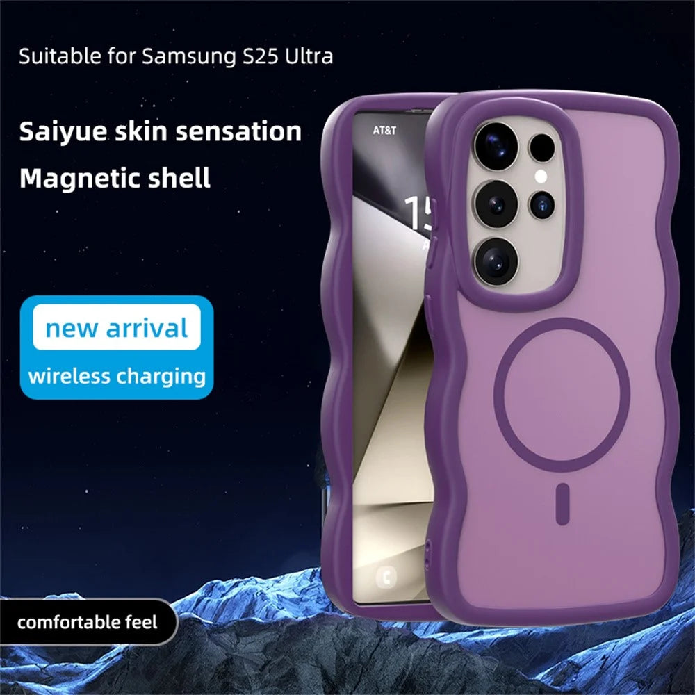 For Samsung Galaxy S24 Ultra Magnetic Case TPU + PC Phone Back Cover Skin Touch Wave Shape - Pink - 3
