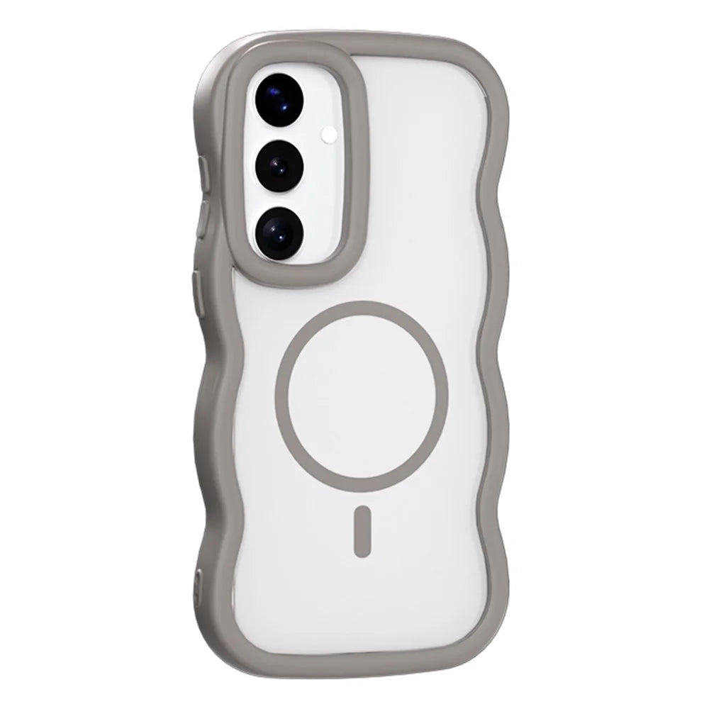 For Samsung Galaxy S25  /  S24 Magnetic Case TPU + PC Phone Back Cover Skin Touch Wave Shape - Grey - 1