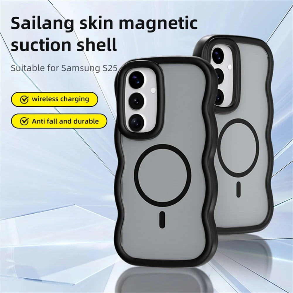 For Samsung Galaxy S25  /  S24 Magnetic Case TPU + PC Phone Back Cover Skin Touch Wave Shape - Grey - 2
