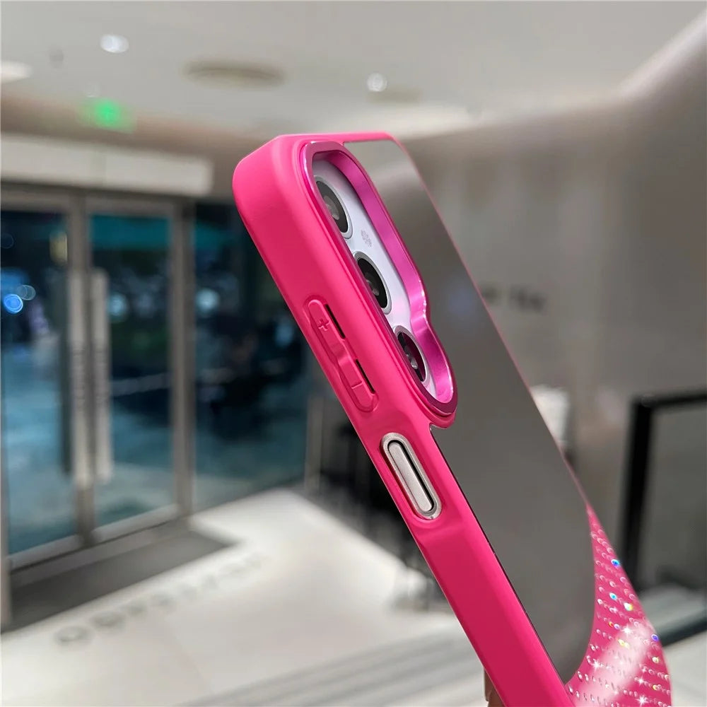 For Samsung Galaxy A16 4G / 5G Case Mirror Surface TPU + PC Shockproof Phone with Metal Lens Frame - Rose - 3