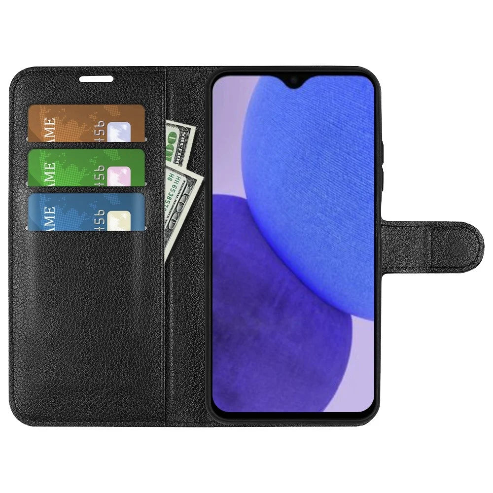 Litchi Texture PU Leather Phone Case for Samsung Galaxy A23e, Anti-scratch Wallet Stand Protective Phone Cover - Black - 2