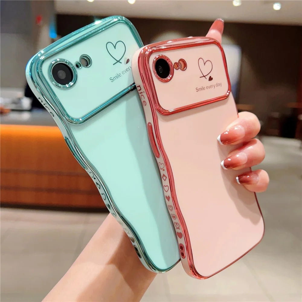 For iPhone 17e / 16e Case Love Hearts TPU Phone Cover Curly Wave Frame Large Window - Green - 3
