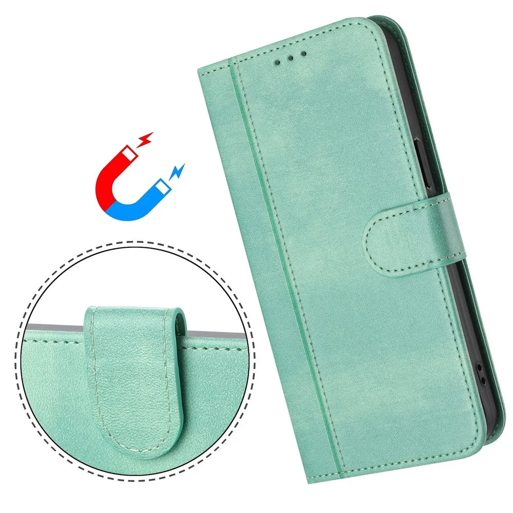 For iPhone 17e / 16e Case Wallet Stand Retro Texture Leather Phone Cover with Lanyard - Mint Green - 5